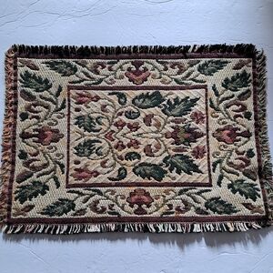 Two Vintage Victorian Tapestry Beige  Table Mats Multicolored Leaf Design